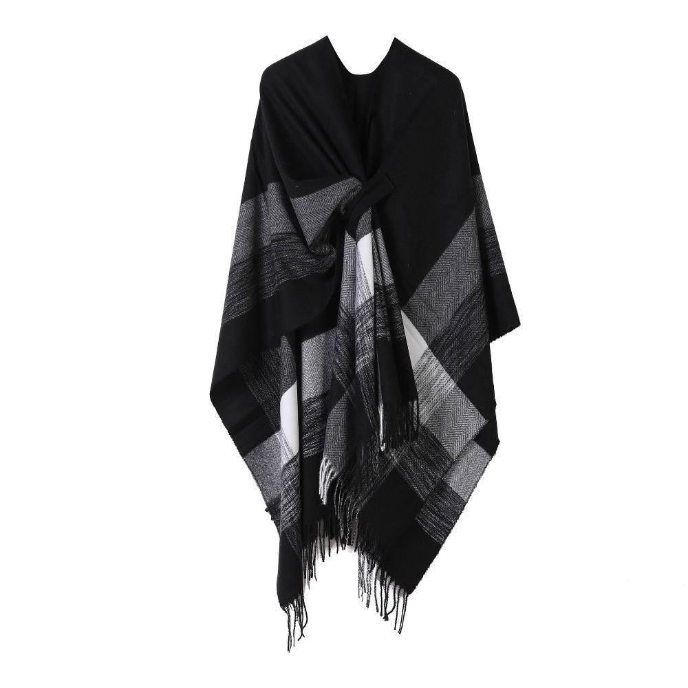 Tassel Soft Wrap Scarf Imitation Cashmere Warm Cloak Fashion Plaid Patterned Shawl Outdoor