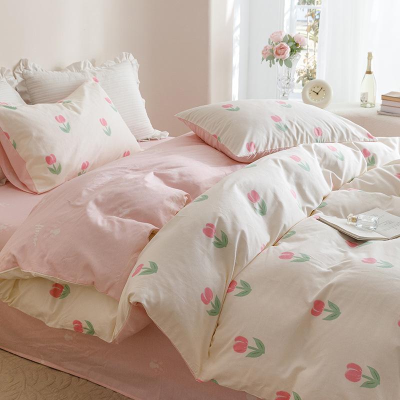 Ins стиль, чистый хлопок, четыре предмета, студенческая общежития, кровать, наволочка, пододеяльник, простыня, комплект из трех предметов