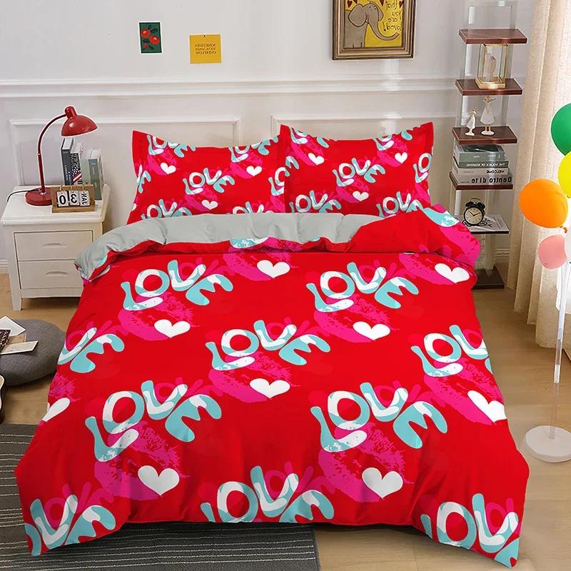 3D Printed Couple Bedding Set I Love You Crown Duvet Cover Double Twin Full Queen King Adult Kids Bedclothes Quilt Cover