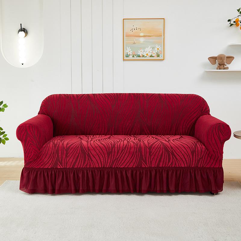 Чехол для дивана с жаккардовой юбкой Изображение Гофрированный всеобъемлющий эластичный чехол для дивана Утолщенный нескользящий универсальный на все сезоны