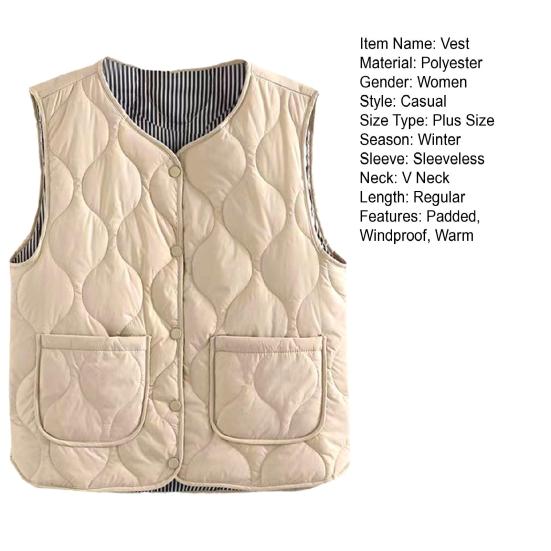 Зимний женский многослойный жилет с сумкой для хранения, тонкий, с подкладкой, застежка на кнопки, V-образный вырез, без рукавов, однотонный, ветрозащитный, сохраняющий тепло, для улицы, пух