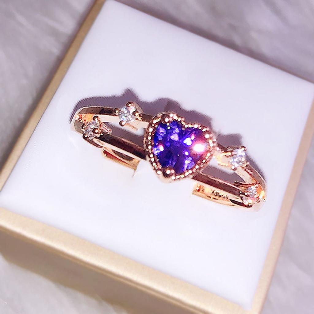 Hot Selling Fashion Heart Shape Purple Zircon Women's Luxury Crystal Rose Ring