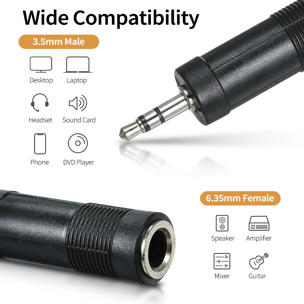6.35mm Female to 3.5mm TRS Male Stereo Audio Adapter 6.35mm to 3.5mm Converter for Headphone Amplifier Gold Plated Copper