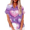 Женская свободная повседневная рубашка с короткими рукавами и отворотом с цифровым принтом и карманом
