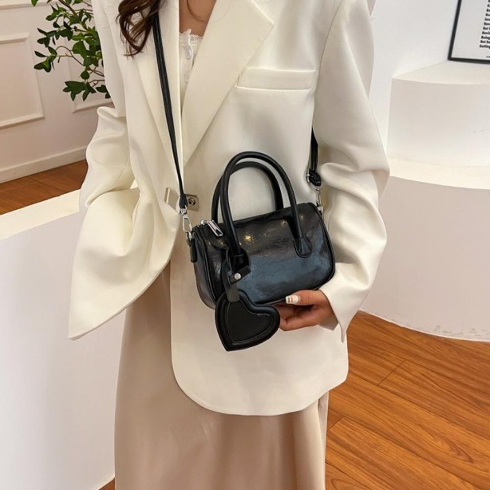 With Love Pendant Silver Handbag Leather Saddle Bag Elegant PU Bowling Bag Girls/Female