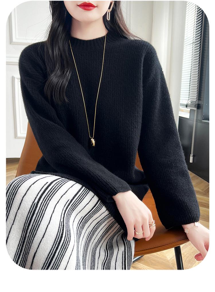 Women's Mid-Length Zipper Pullover Sweater - New Autumn/Winter Casual Knit Round Neck Top