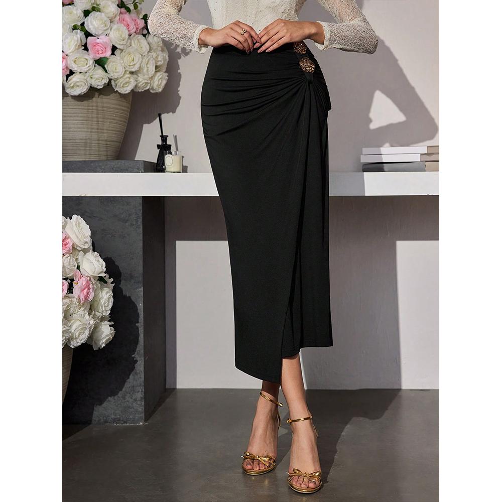 Женская струящаяся модная юбка однотонная плиссированная длинная юбка