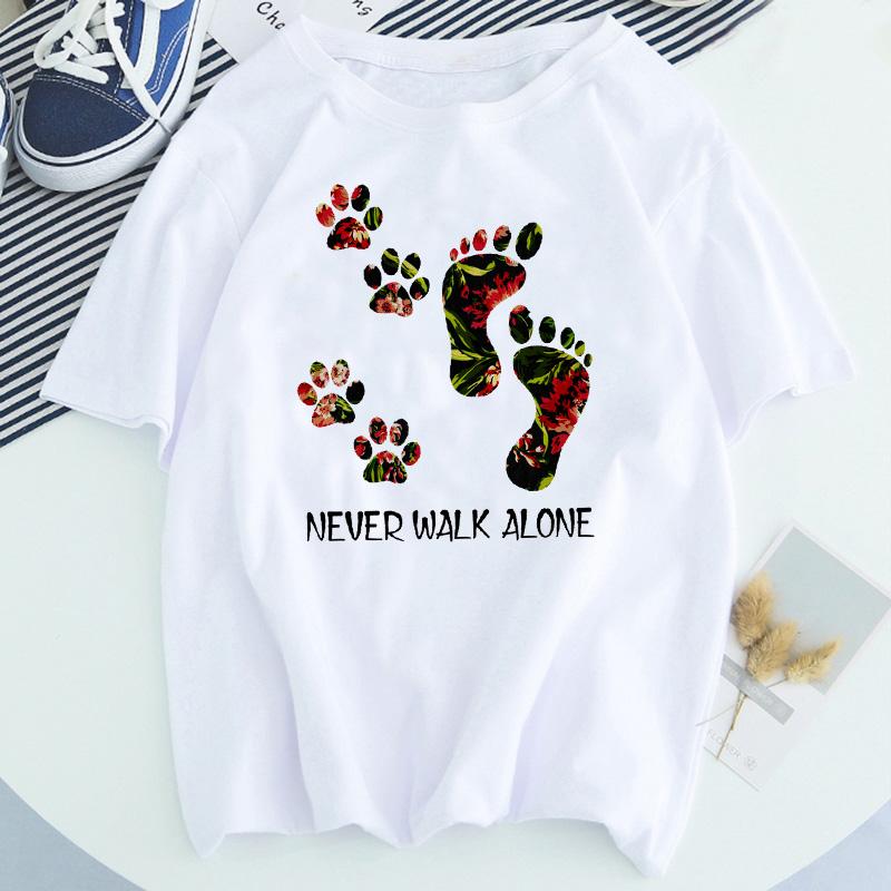Women Dog Paw Print Short Sleeve Fashion Printed Summer Lady Womens Clothing Tops T-Shirt Shirt Tees Female T Shirt