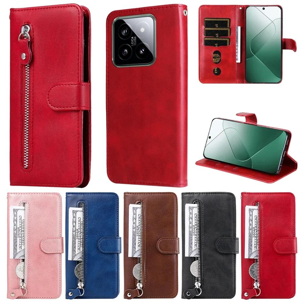 Кожаный кошелек-книжка на молнии для Xiaomi 14T 14 13T 12T Redmi 14C 13C 12C Redmi Note 14 13 Pro Plus 12 Turbo 12S Чехол для телефона