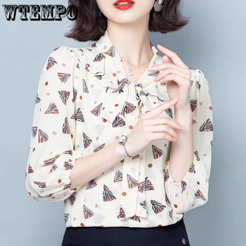 Floral Chiffon Shirt Blouse Female Korean Version 3/4 Sleeve Shirt Fashion Small Shirt Top Elastic Cuffs