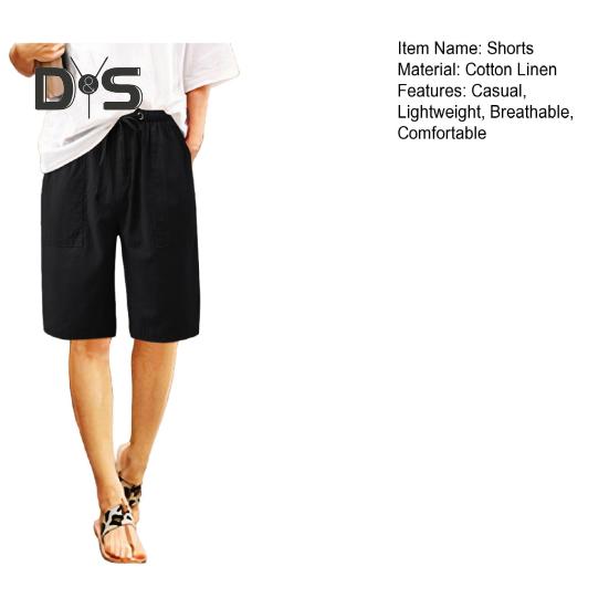 Женские летние шорты из хлопка и льна, повседневные шорты с широкими штанинами, завязывающиеся на шнурок, с карманами, длиной до колена для отдыха на пляже