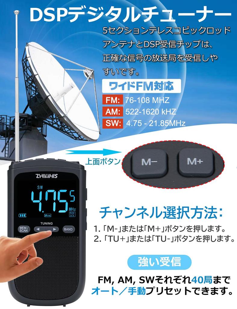 ZHIWHIS Compact Radio with FM Large 900mAh Digital Alarm and Key and DSP Stereo Receiver for Disaster and New Release FM/AM/SW/Wide Support, Screen,