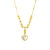 Gold Plated Heart Mother of Pearl CZ Necklace, Dainty Link Chain with Baguette Zircon & MOP Heart Pendant, Luxury Jewelry for Women Gift