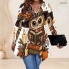 Plus Size Women V Neck Long Sleeve Loose Casual Top Featuring Irregular Split Hem
