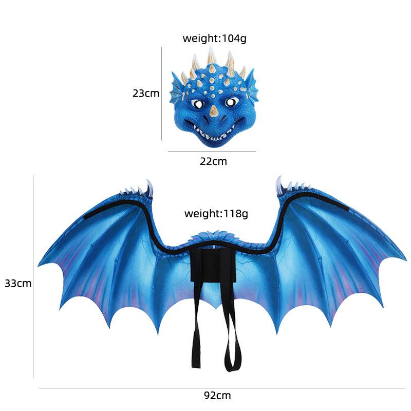 Halloween New Children'S Dinosaur Wing Cosplay Outfit Party Cool Dinosaur Mask Wing Two-Piece Set