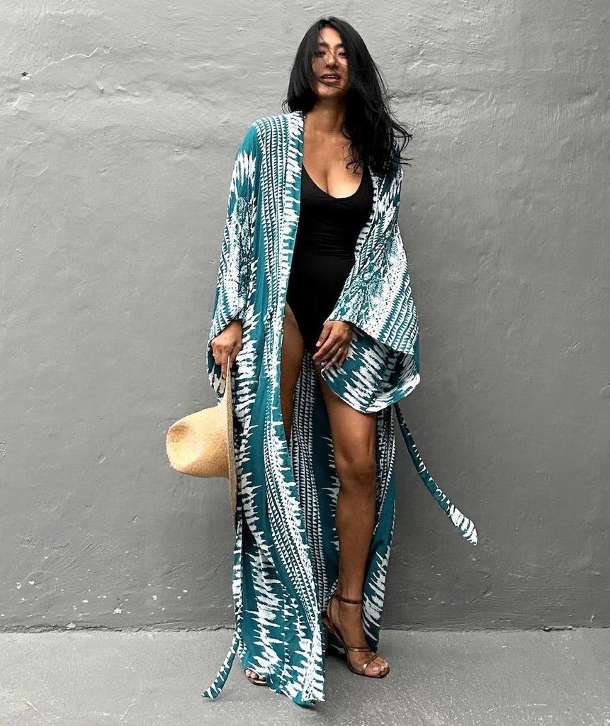 Европейский и американский хлопковый принт свободный пляжный кардиган накидка