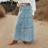 Bohemian A-line Layered Patchwork Women's Denim Skirt
