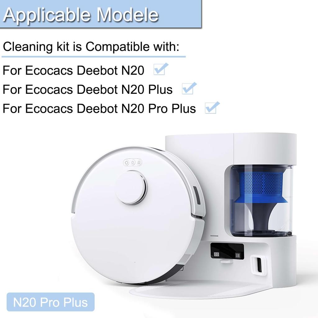 EATBALE Replacement Parts Compatible with Deebot N20 N20 Plus N20 Pro Plus Robot Vacuum Main Side HEPA Microfiber Mop Roller Edge and Accessory Kit /