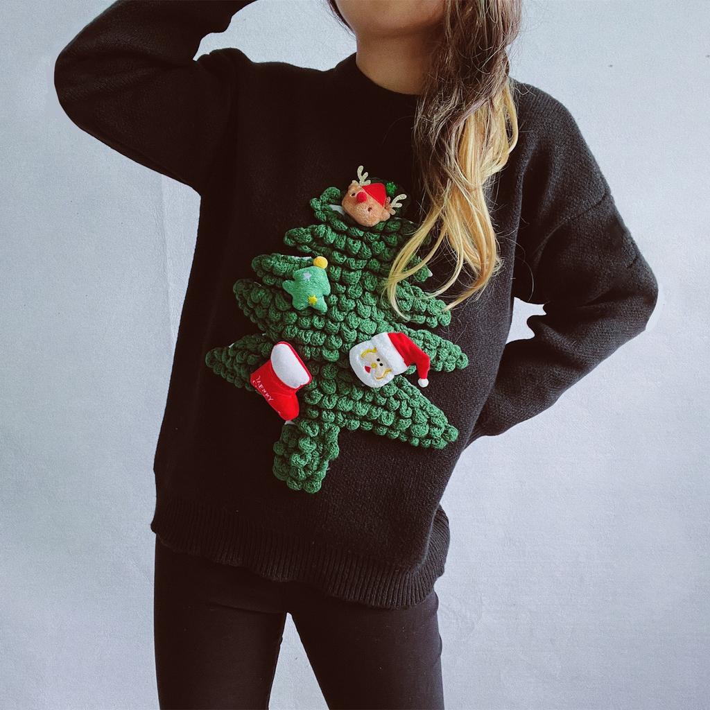 Women's Fashion Fall And Winter Christmas Loose Round Neck Pullover Knitted Sweater