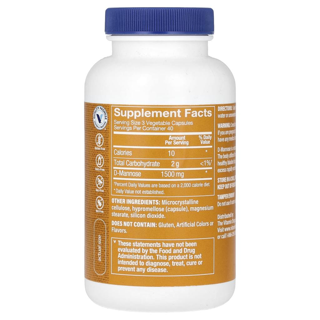 D-Mannose, 1,500Mg, 120 Veggie Caps (500Mg Per Capsule)