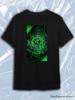 TeeSensation Black Crew Neck Short Sleeve T-Shirt with Green Cyberpunk Circular Tech HUD Print