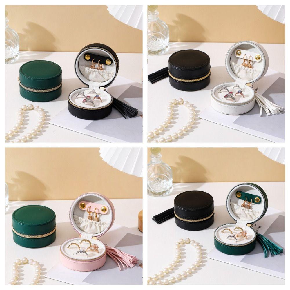 Однотонная шкатулка для хранения украшений Круглая шкатулка для ожерелий и колец Простой органайзер для серег Девочки