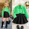 Girls Fashion Set Spring and Autumn Children Leisure · Solid Color Single Button Top Ruffled Skirt Set