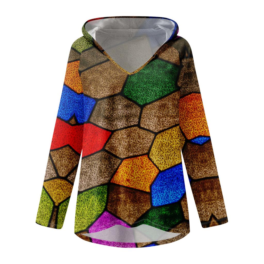 Женские свободные топы с V-образным вырезом и капюшоном с длинными рукавами, повседневные топы, домашние пижамы для отдыха, топы