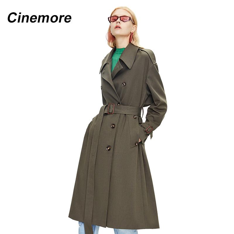 Cinemore 2022 весна осень женский плащ повседневная верхняя одежда с поясом модная двубортная ветровка Femme куртка топы c