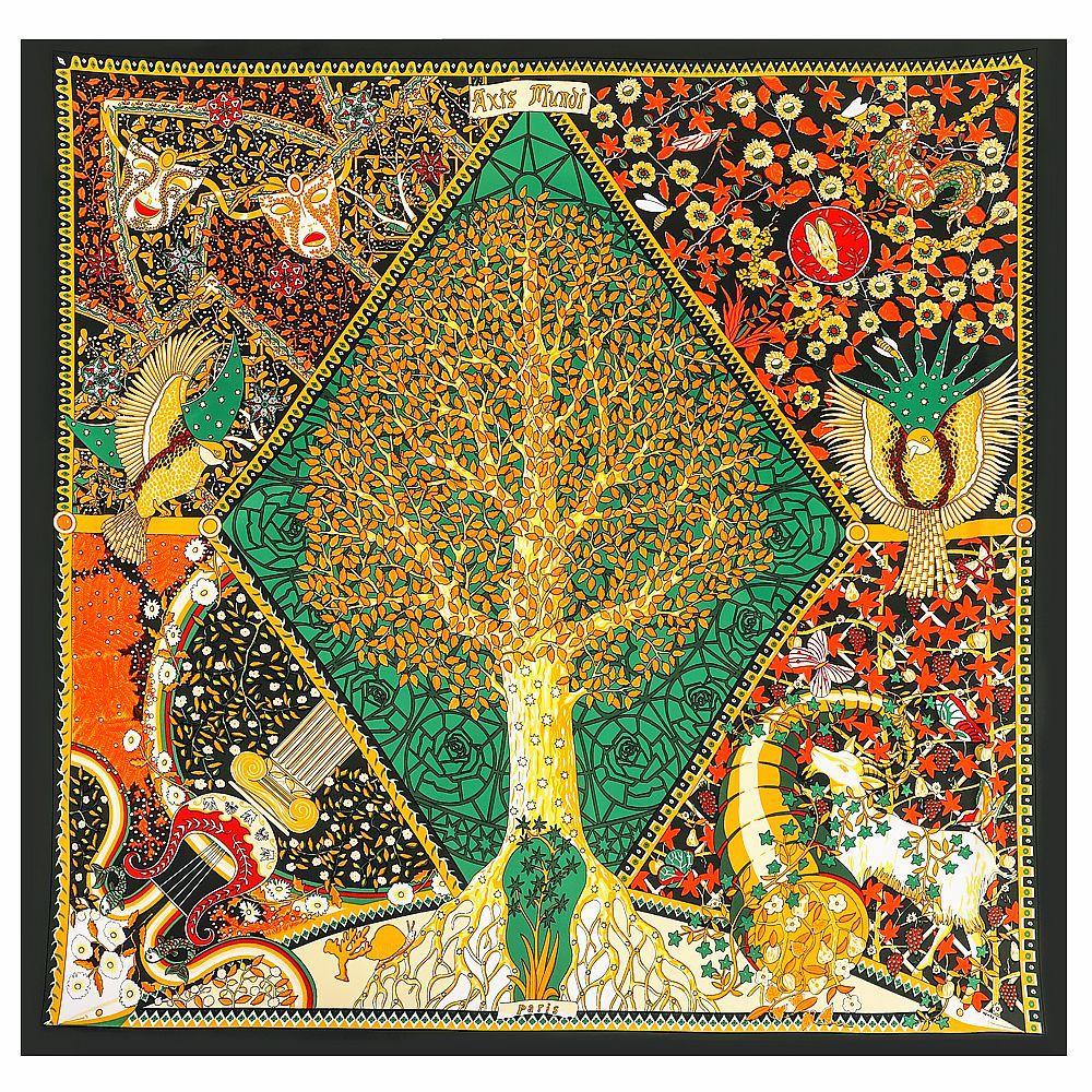 90cm Design Tree of Life Imitation Twill Silk Scarf Luxury Brand Square Scarves Women Hijab Scarf Foulard Neckerchief Bandana