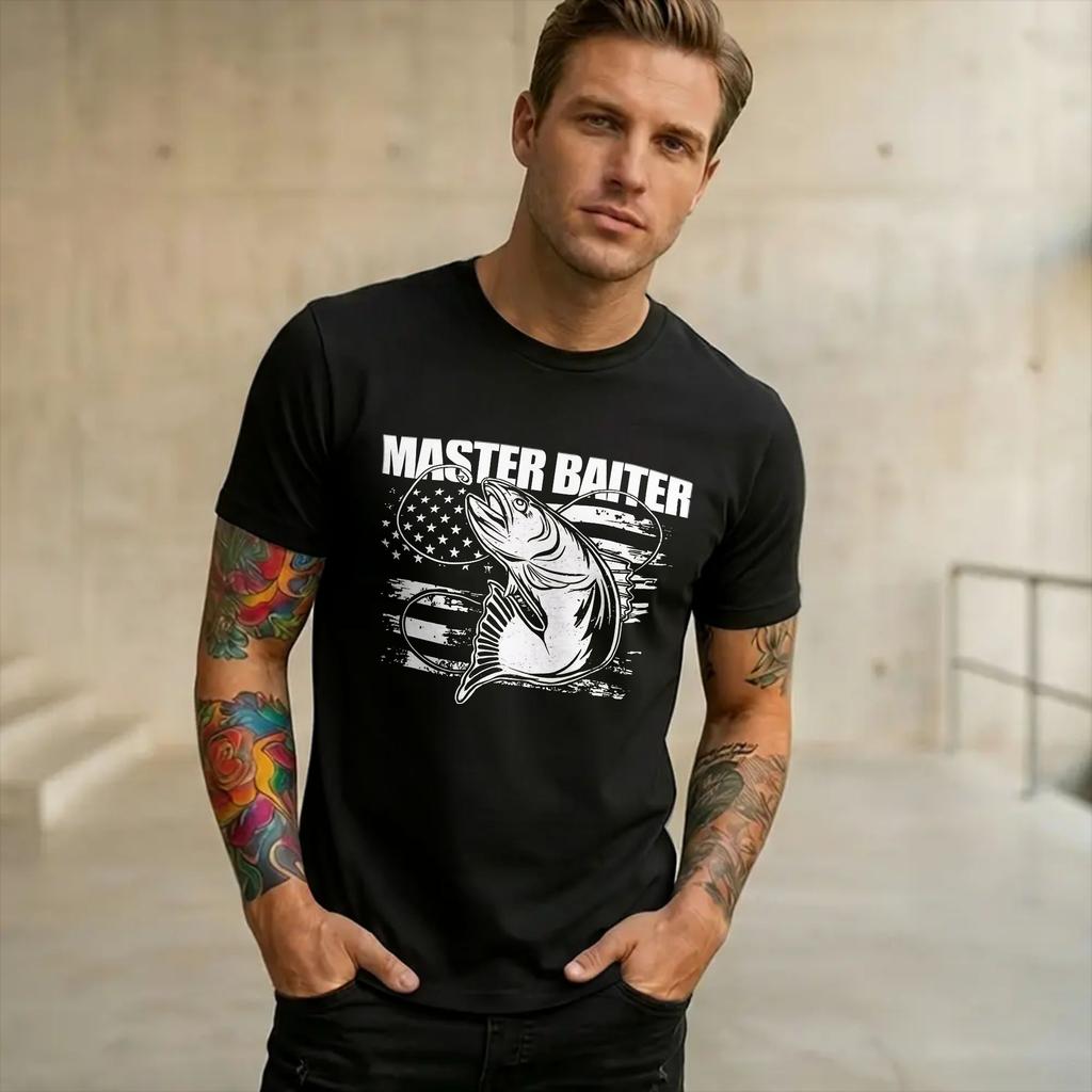 Unisex WoUnisex Master Baiter Funny Fishing T Shirt Pure Cotton Graphic Printing Tee Shirts Top Clothing