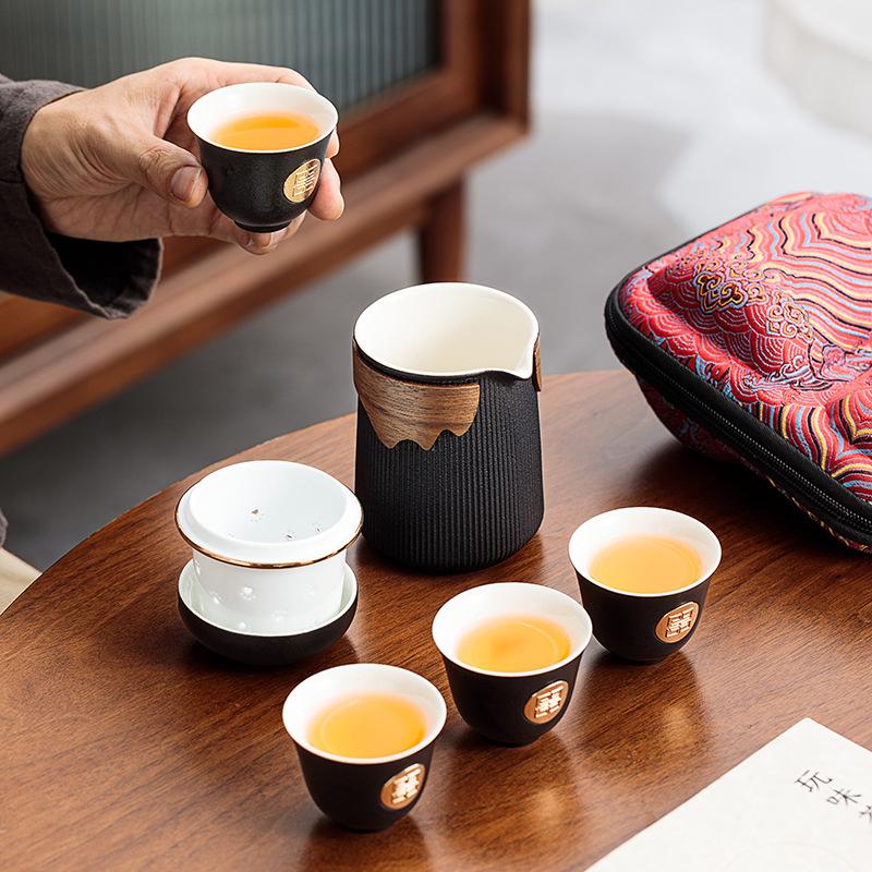 Travel tea set Kuaike cup, one pot, three cups, portable lucky small set, outdoor kung fu set, tea advertising gifts