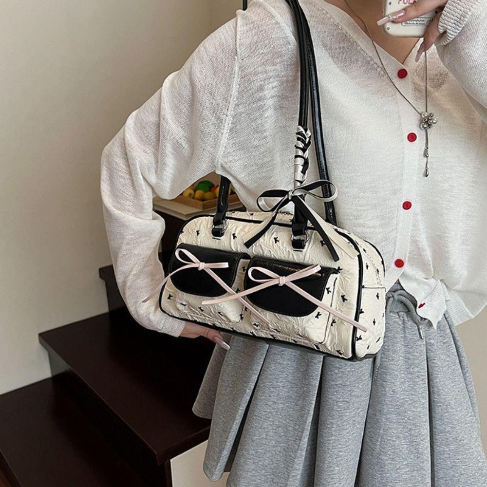 Korean Style Bow Ribbon Shoulder Bag Commuting Y2k Armpit Bag French Stick Underarm Bag Daily
