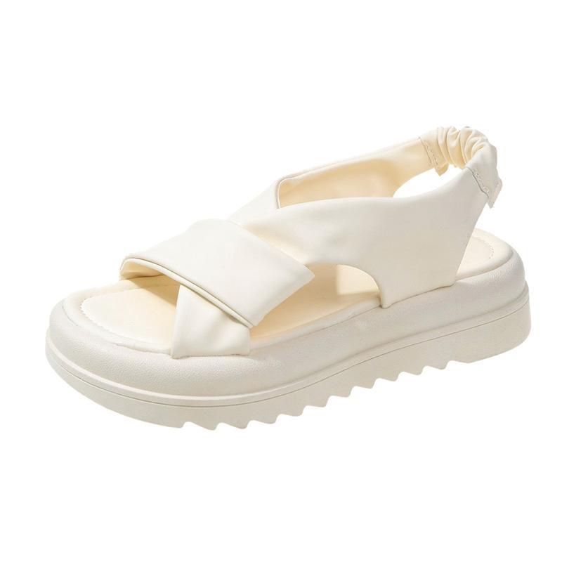 Летняя обувь. Сандалии. Женские скрещенные туфли на плоской подошве с кексами. Женские эластичные пляжные туфли на толстой подошве.