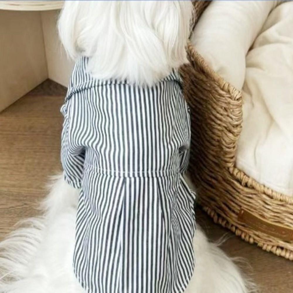 with Bow Tie Dog Striped Shirts Thin Fabric Pet T-shirt Casual Puppy Short Shirt Summer Wear