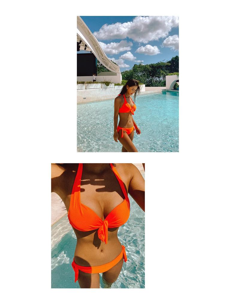 Solid Color Sexy Triangle Bikini - Two-Piece Backless Beach Swimwear