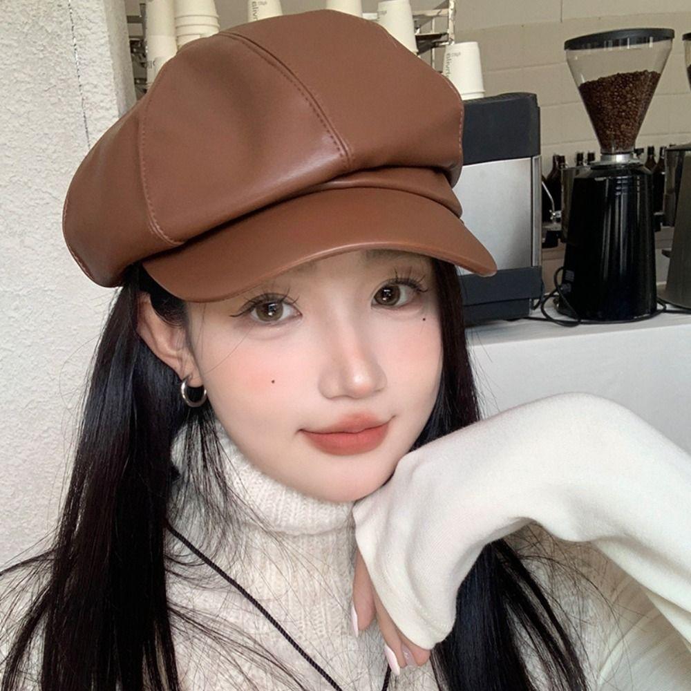 Однотонный берет из искусственной кожи, кепка, шляпа художника Харадзюку, ретро Y2k, берет, шляпа, мужская, женская