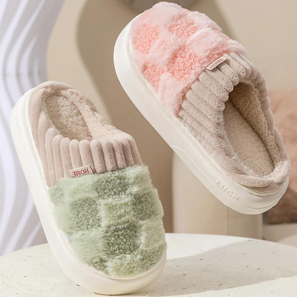 Модные меховые тапочки Comwarm для женщин и мужчин, зимние новые меховые хлопковые туфли, модные теплые плюшевые тапочки для дома, мягкие тапочки на подошве