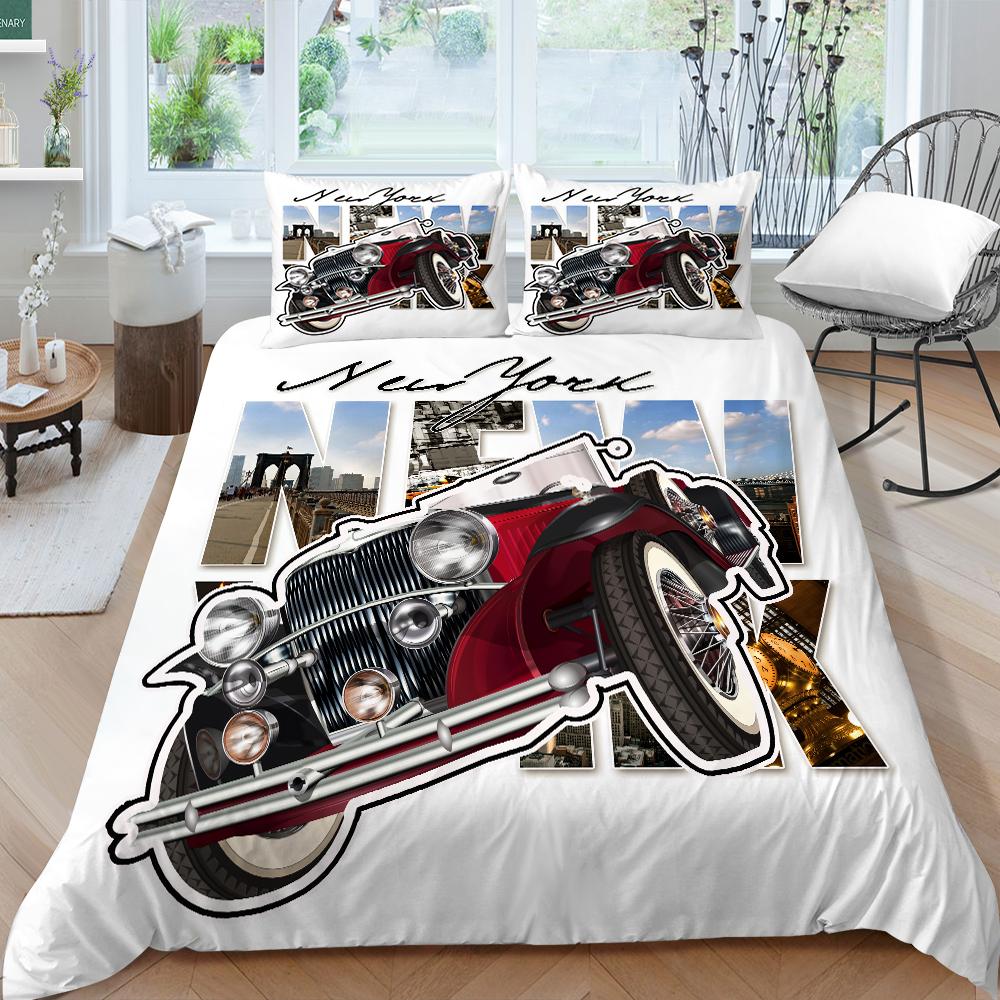 3D классический автомобильный комплект постельного белья с мультяшным автомобилем или поездом, пододеяльник и наволочка, 2/3 предмета, мягкое моющееся и быстросохнущее украшение для дома