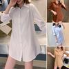 Women Shirt Lapel Long Sleeve Mid-length Style Shirt Solid Color Buttons Placket Casual Regular Fit Tops Daily Wear