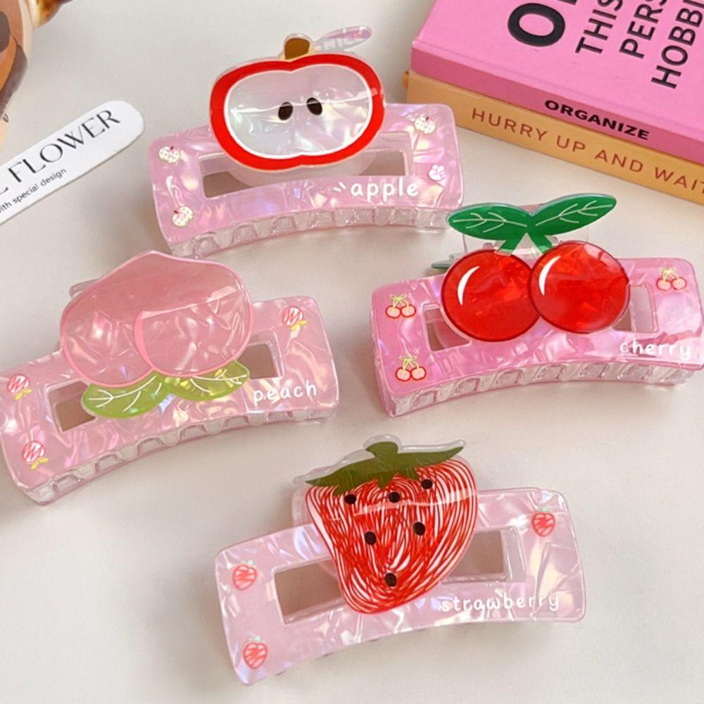 Cute Fruit Acetate Claw Clip Watermelon Ponytail Shark Clip Elegant Strawberry Shark Clip  Daily