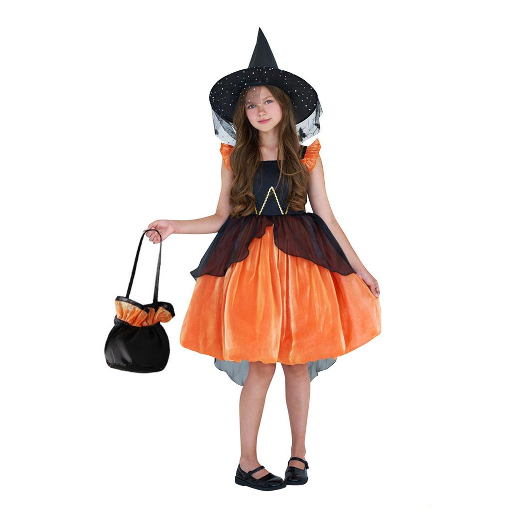 Halloween Girls Dress Printed Dress Witch Role Play Cosplay Costume Masquerade Costume