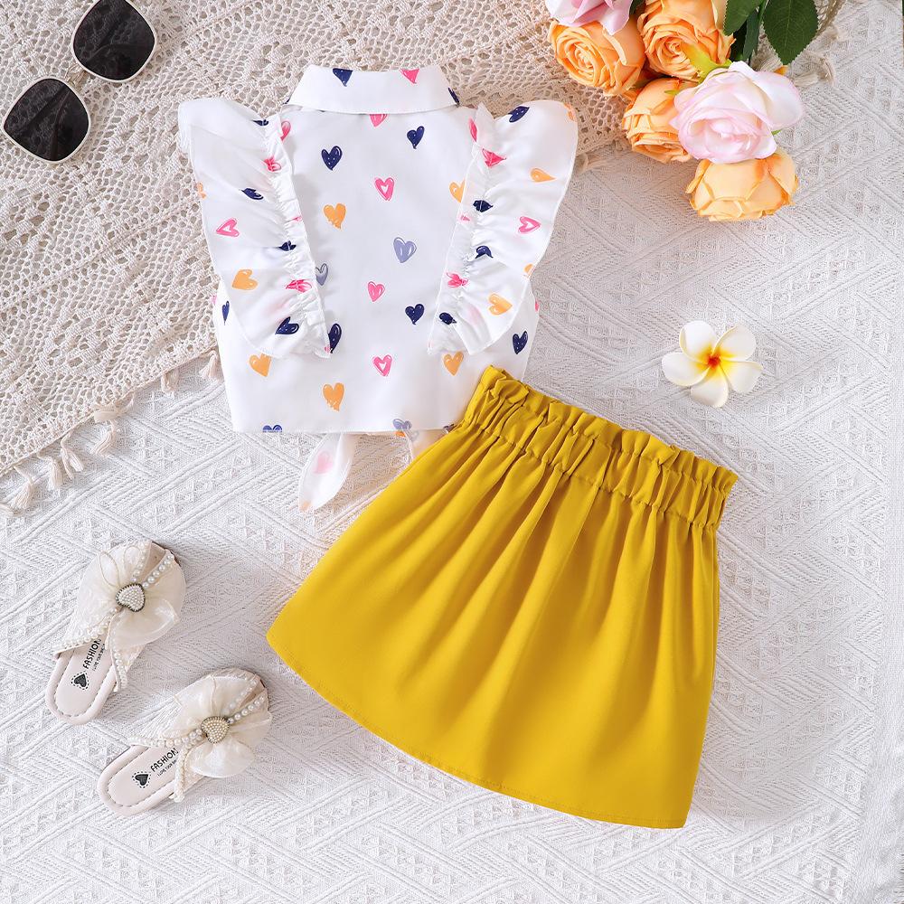 Детская одежда для детей 2-8 лет, новый комплект для девочек на весну и лето, рубашка + юбка-полукомбинезон