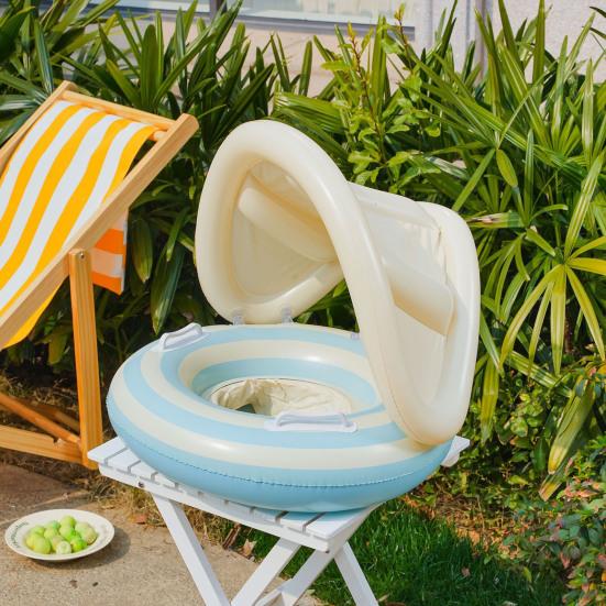 yangyizhi Baby Swim Ring with Canopy, Inflatable Striped Pool Float for Toddler Boys Girls, UV Sun Protection Swimming Safety Seat, Handle