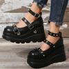 Chunky Platform Wedge Heel Y2K Black Mary Jane Shoes Metal Buckle Women's Super High Heel Gothic Shoes Punk Ankle Strap Pumps