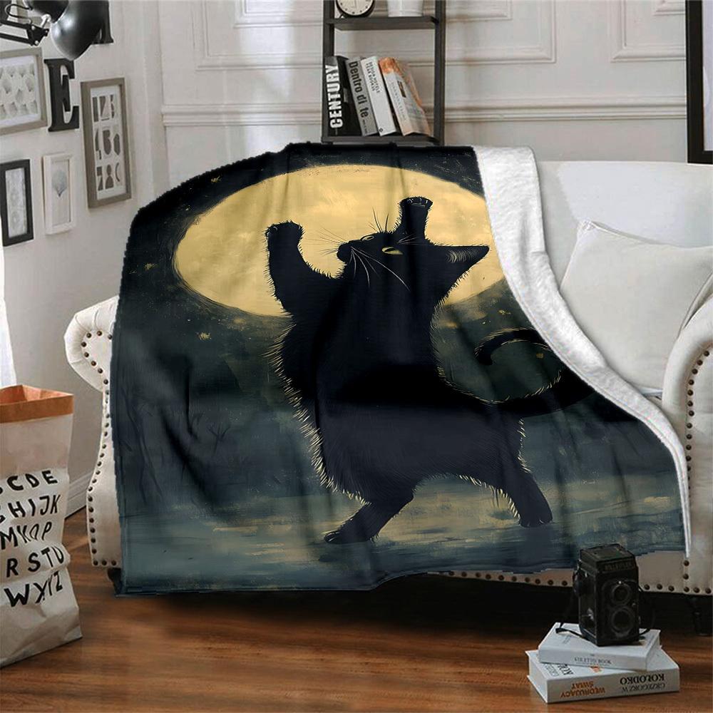 1pc Black Cat Moon Night Blanket Warm, Cozy, And Soft, Suitable for Sofas, Beds, Cars, And Office Use.Perfect for Camping And Travel, Making It a Grea