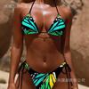 Fashion sexy bikini vacation butterfly print tie bikini three-point new swimsuit women