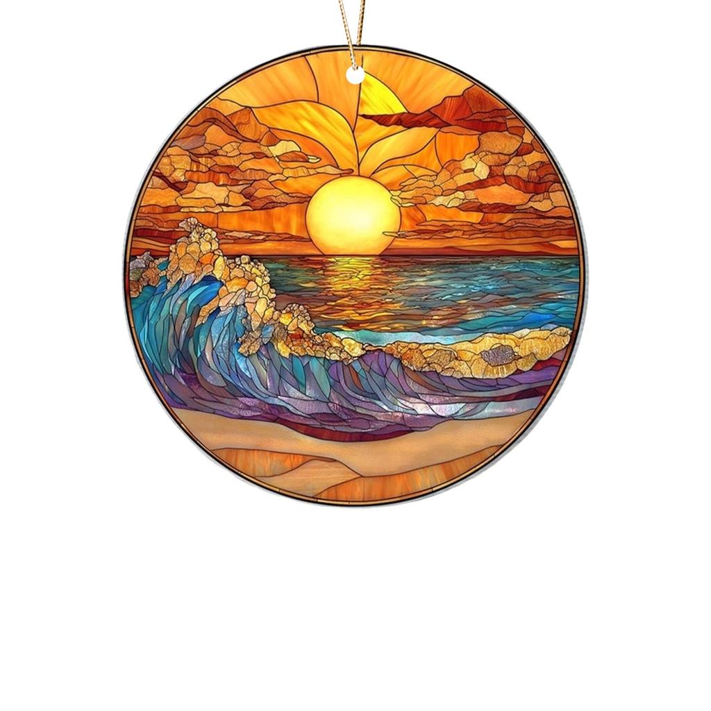 Пляжный закат Suncatcher Орнамент Акриловое украшение для окна, креативное освещение Craft Подвесной домашний декор Подвесной