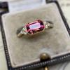 Elegant Square Red Zircon Ring Exquisite Fashion Gold Color Metal Inlaid White Zircon Stones Wedding Ring Engagement Jewelry