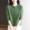Spring Autumn Women's Crew Neck Beaded Knit Cardigan Short Sweater Jacket Loose High-Waist Knit Top